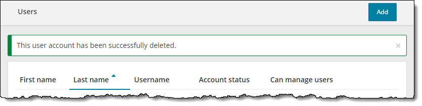 User account successfully deleted.